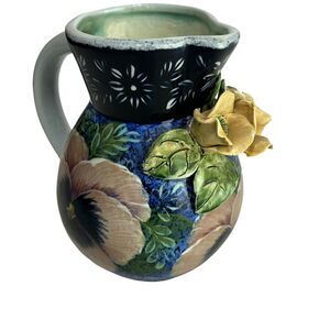 lesal ceramics lisa lindberg floral handpainted pitcher